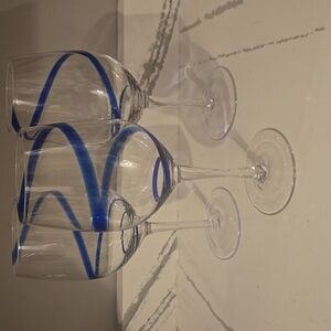 Elegant Blue Swirl Wine Glasses Retired PIER 1 Two Swirline Cobalt Swirl Glasses